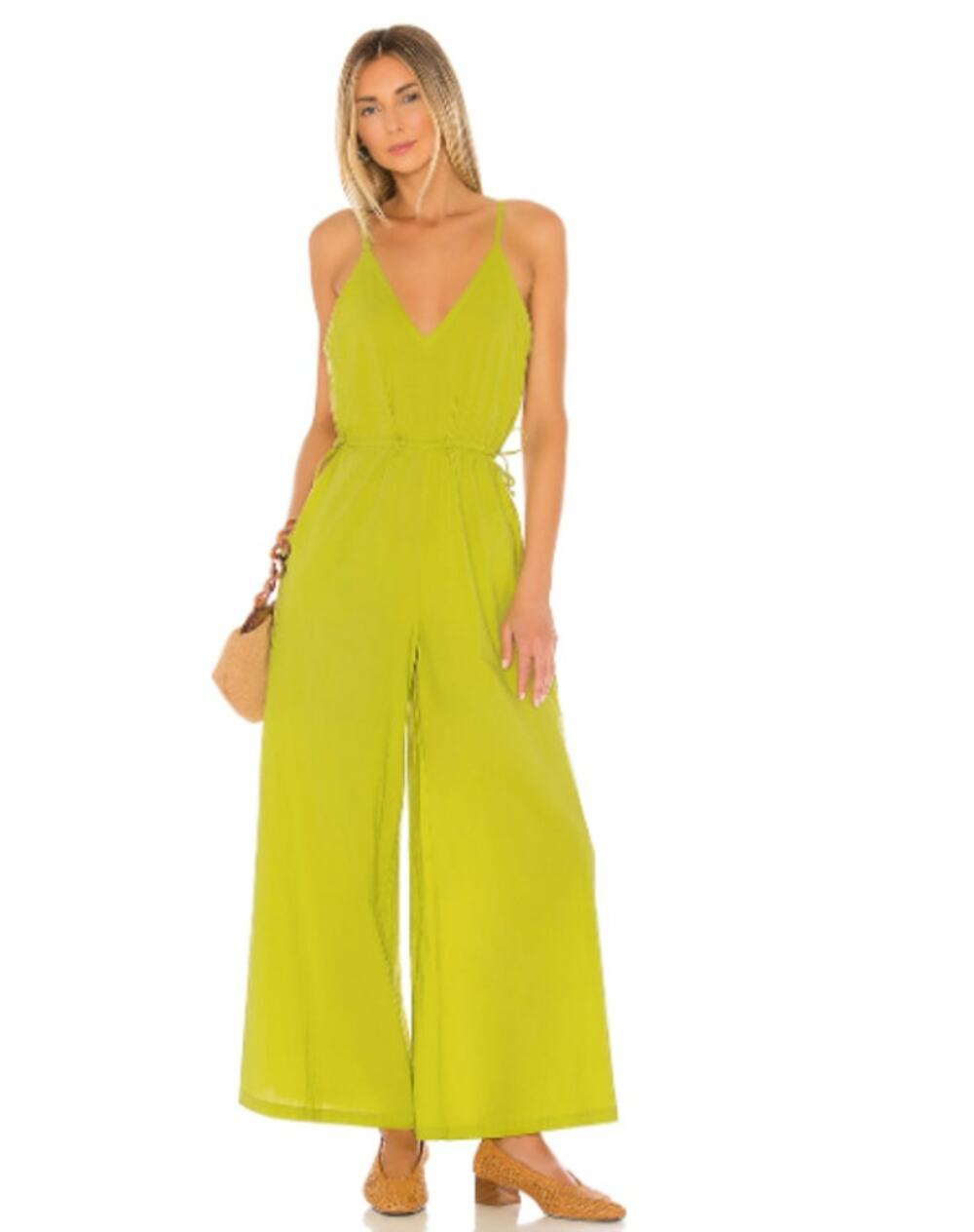 Cleobella Melody Jumpsuit Citron Lime Green Cotton Relaxed Women's Medium